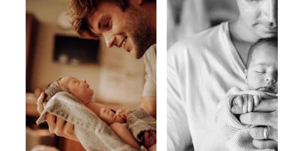ایده عکاسی نوزاد در خانه در آغوش پدر