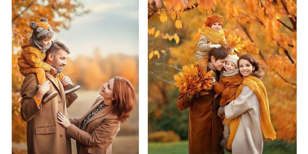 ایده عکس کودک در پاییز با خانواده