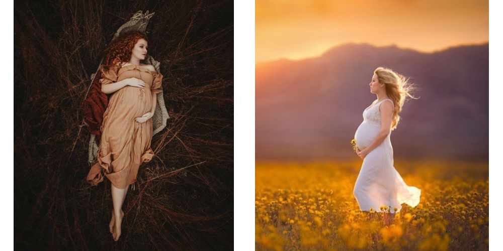عکاسی بارداری در طبیعت با فضاسازی خیره‌کننده و پراحساس