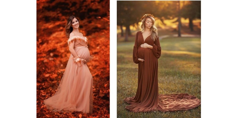 پاییزی مدل لباس برای عکس بارداری در طبیعت